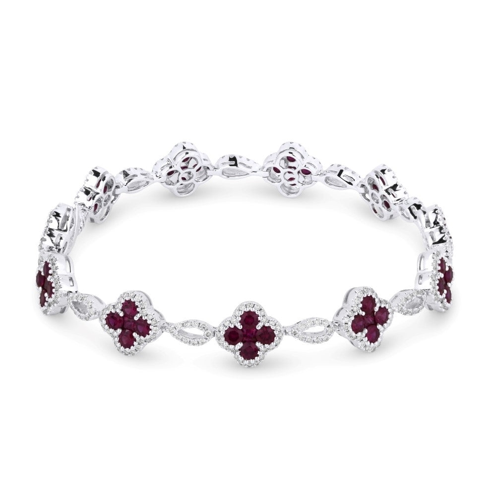 Madison L 18K White Gold Ruby Clover Bracelet - style B1073RUW