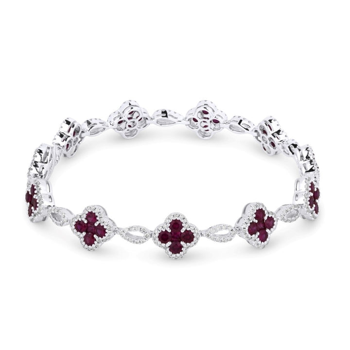Madison L 18K White Gold Ruby Clover Bracelet - style B1073RUW