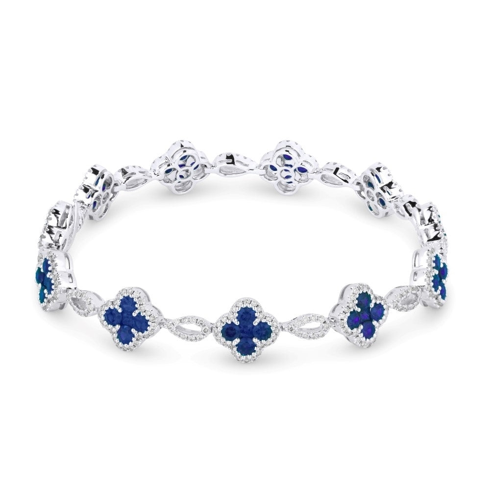 Madison L 18K White Gold Sapphire Clover Bracelet - style B1073SAW