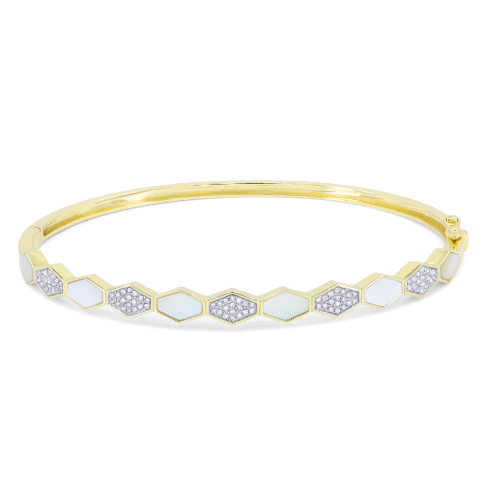 Madison L 14K Yellow Gold Mother of Pearl Honeycomb Bangle - style B1115MOPY