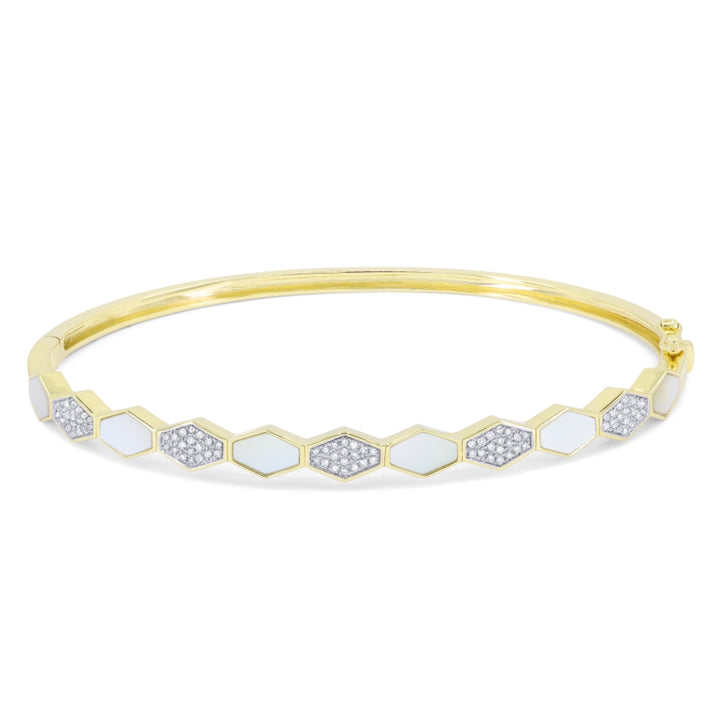 Madison L 14K Yellow Gold Mother of Pearl Honeycomb Bangle - style B1115MOPY