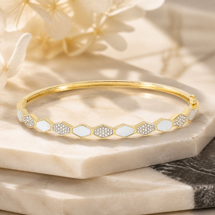 B1115 - 14K Yellow Gold Diamond Honeycomb Bangle