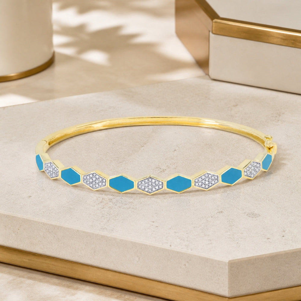 B1115 - 14K Yellow Gold Diamond Honeycomb Bangle