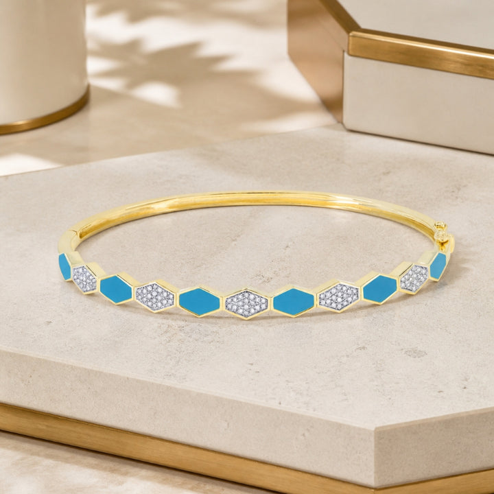 B1115 - 14K Yellow Gold Diamond Honeycomb Bangle