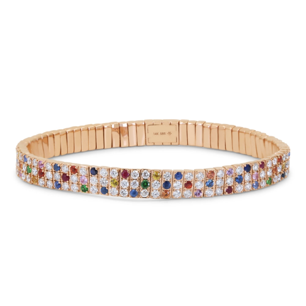Madison L 14K Rose Gold Multi Colored Sapphire Stretchy Bangle - style B1212MCSAP