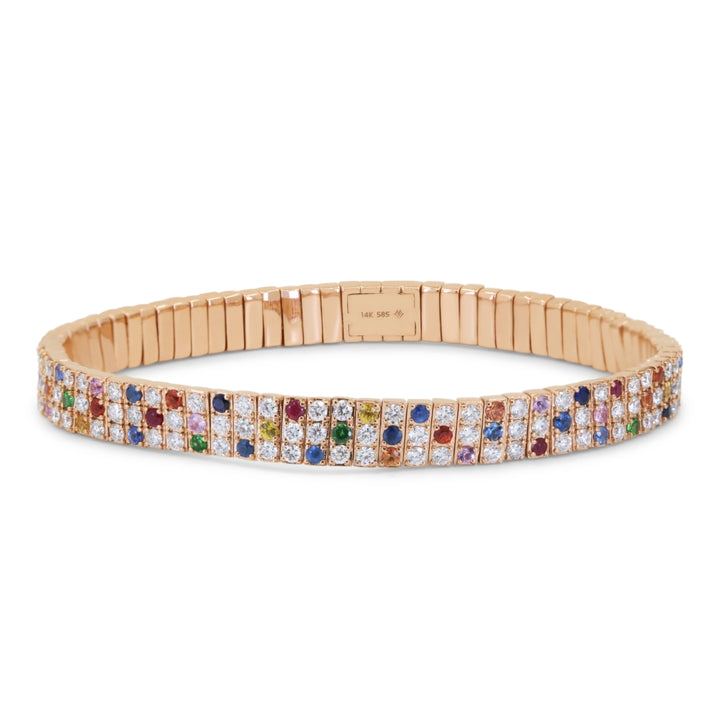 Madison L 14K Rose Gold Multi Colored Sapphire Stretchy Bangle - style B1212MCSAP