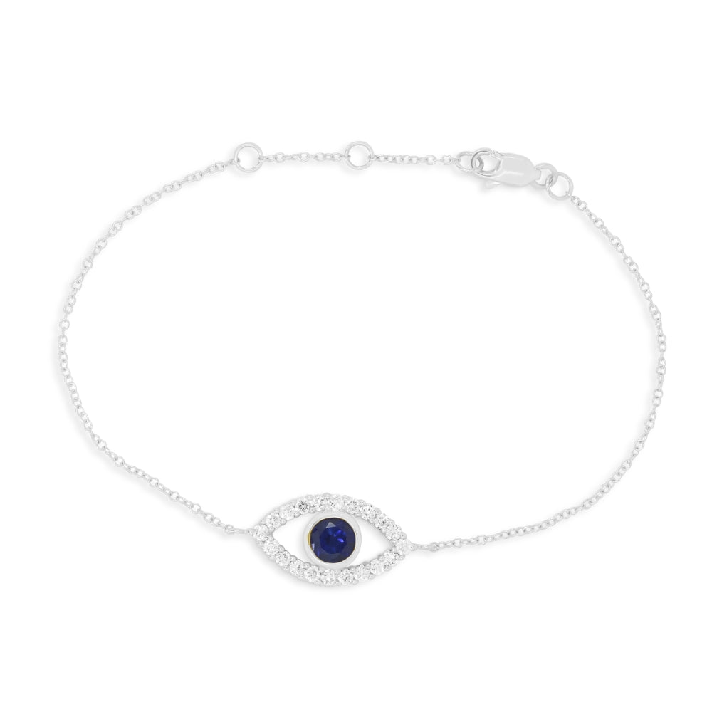 Madison L 14K White Gold Created Sapphire Evil Eye Bracelet - style B1256BCW