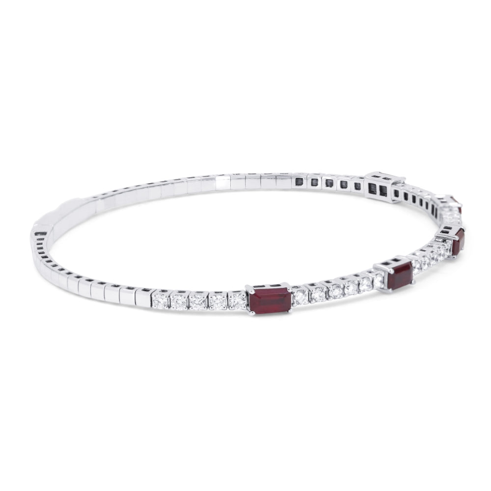 B1269 - 14K White Gold Emerald, Ruby & Sapphire Bangle