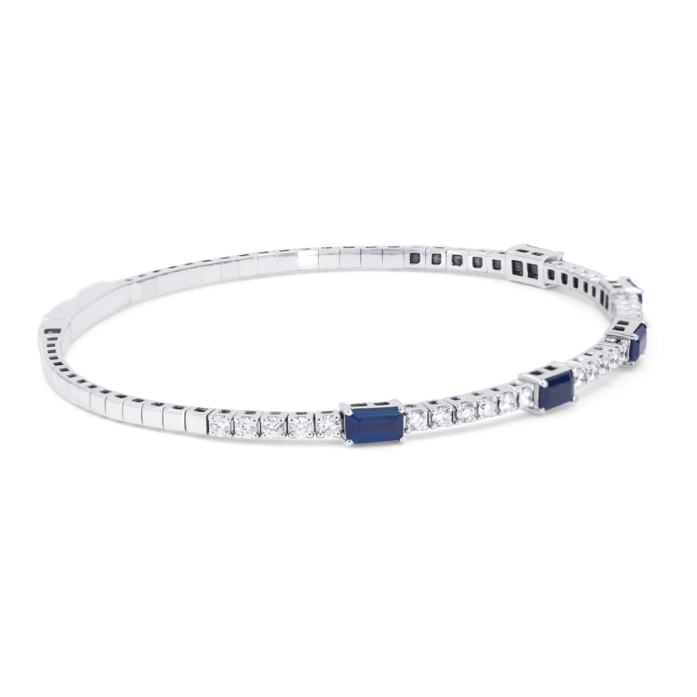 B1269 - 14K White Gold Emerald, Ruby & Sapphire Bangle