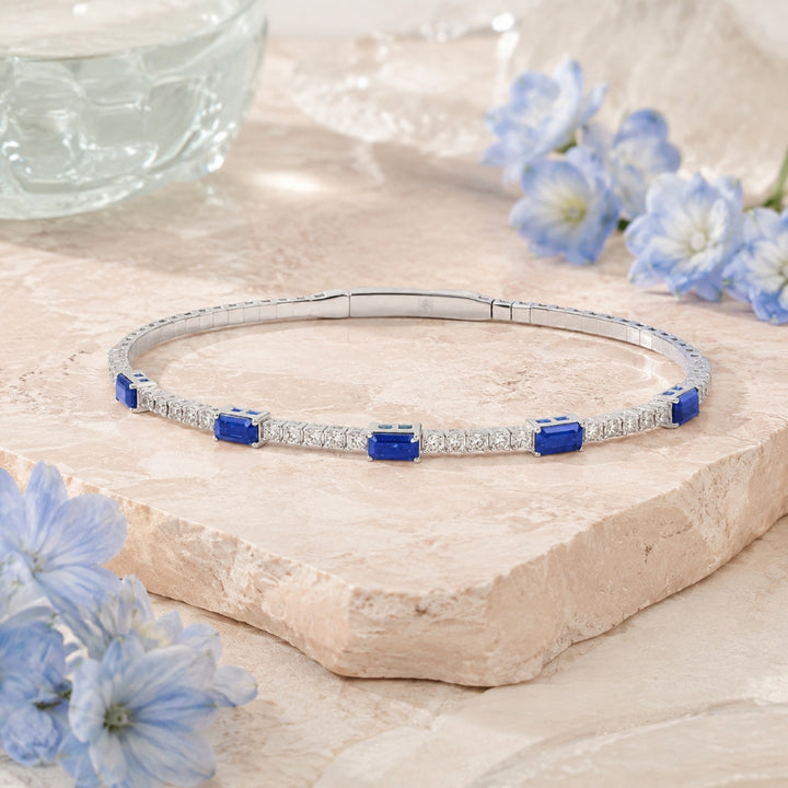 B1269 - 14K White Gold Emerald, Ruby & Sapphire Bangle