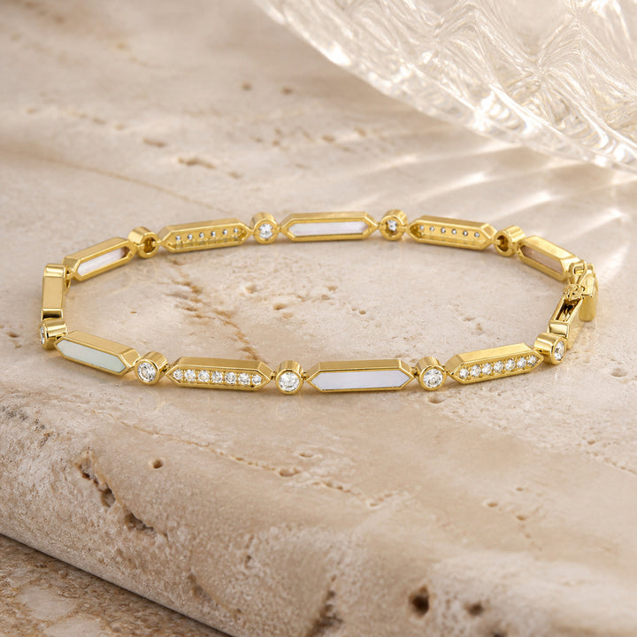 B1286 - 14K Yellow Gold Mother of Pearl & Turquoise Bracelet