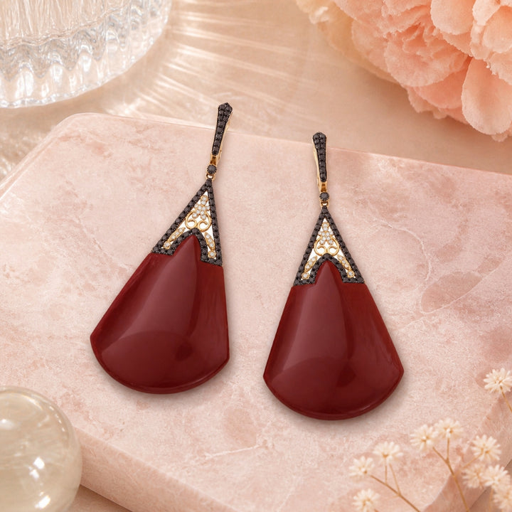 DE10173 - 14K Yellow Gold Red Agate Drop Earrings