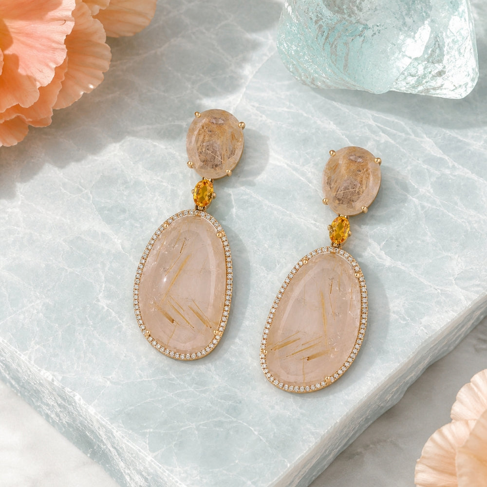DE10210 - 14K Yellow Gold Rose Quartz Drop Earrings