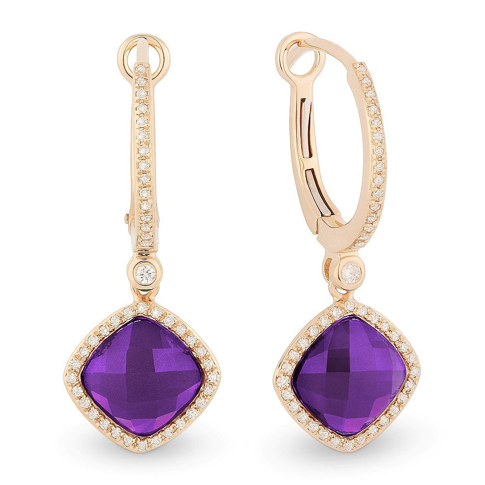 Madison L 14K Rose Gold Amethyst Cushion Drop Earrings - style DE10470