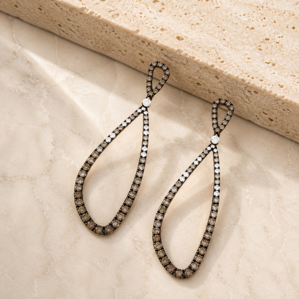 DE11002 - 14K Rose Gold Brown Diamond Drop Earrings