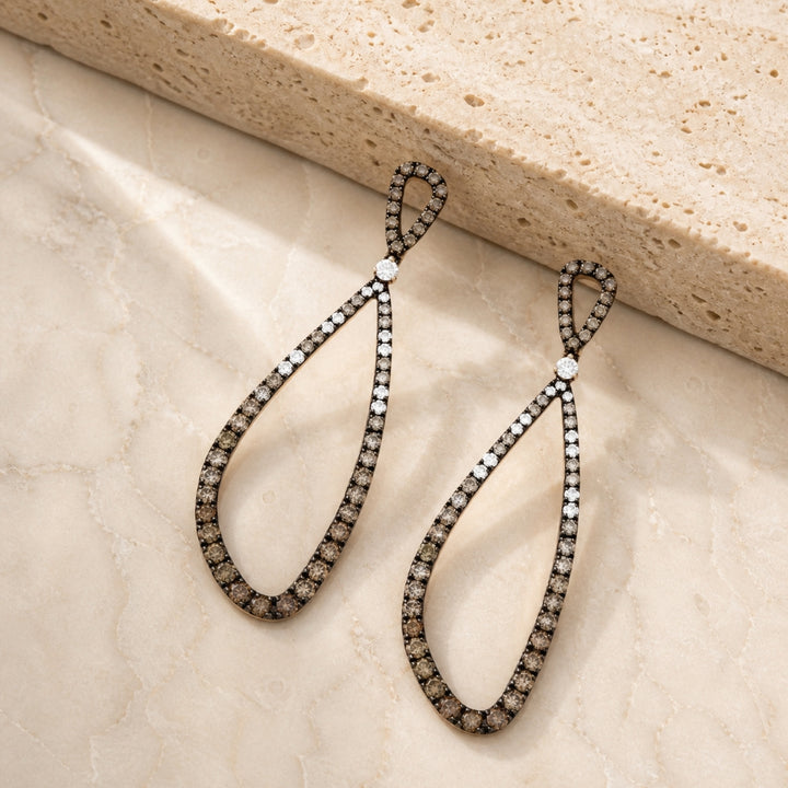 DE11002 - 14K Rose Gold Brown Diamond Drop Earrings