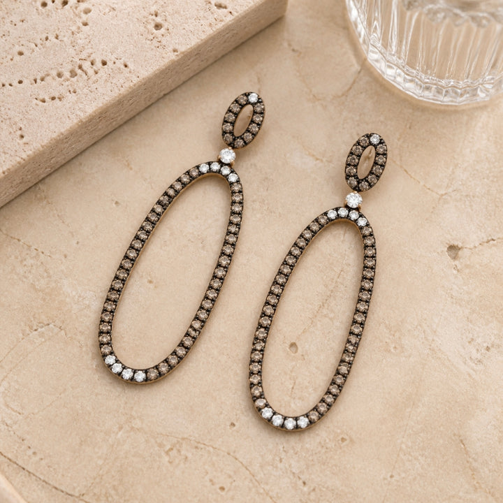 DE11004 - 14K Rose Gold Brown Diamond Drop Earrings