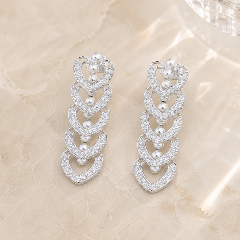 DE5265 - 14K White Gold Diamond Heart Drop Earrings