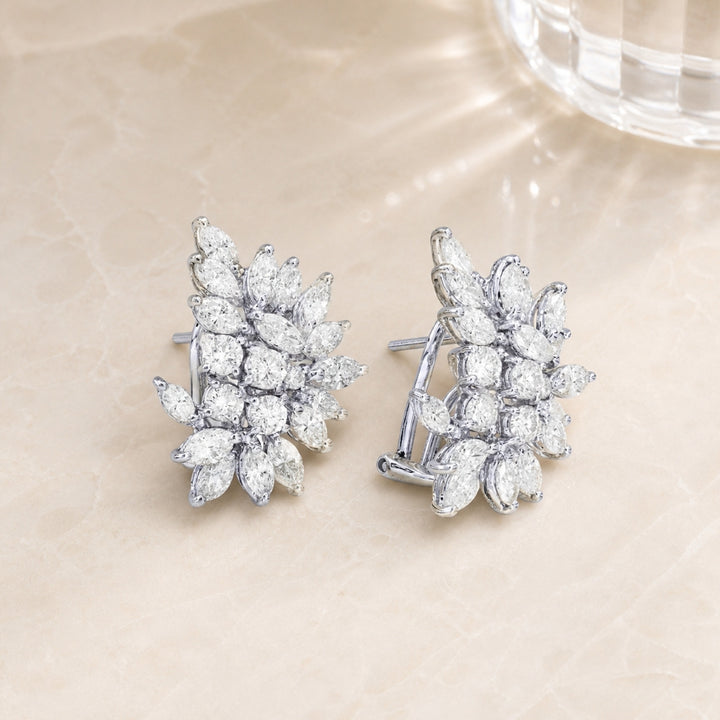 DE6425 - 18K White Gold Diamond Flower Hoop Earrings