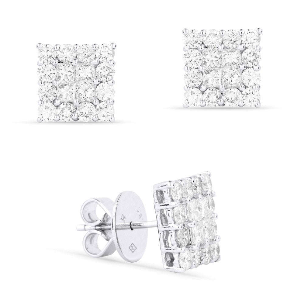 Madison L 18K White Gold Diamond Cluster Stud Earrings - style DE6820