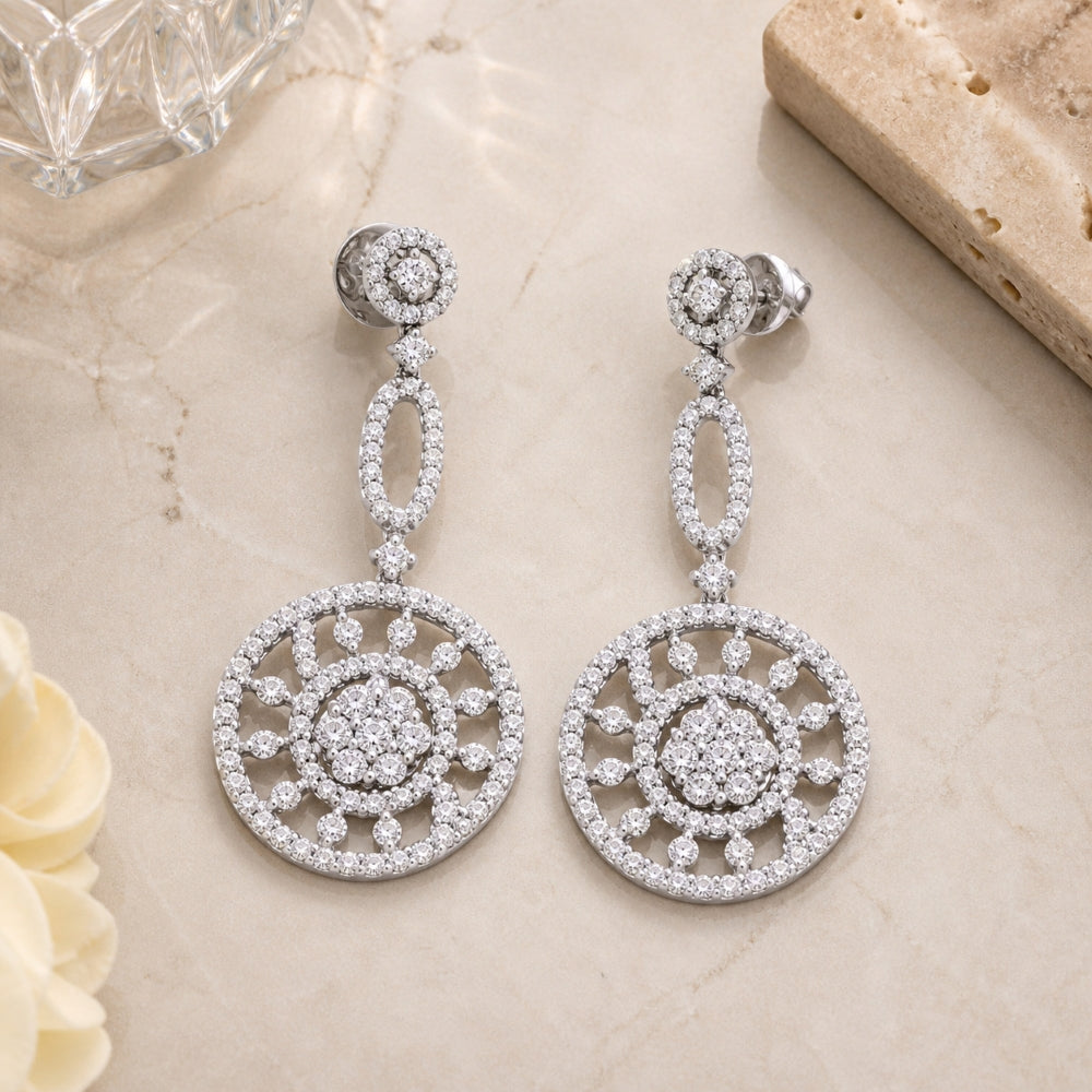 DE7120 - 18K White Gold Diamond Drop Earrings