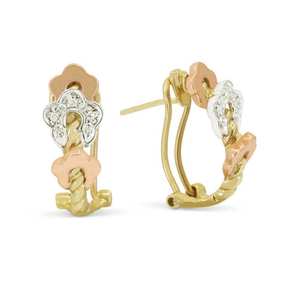 Madison L 14K Tri Color Gold Diamond Hoop Earrings - style DE7433