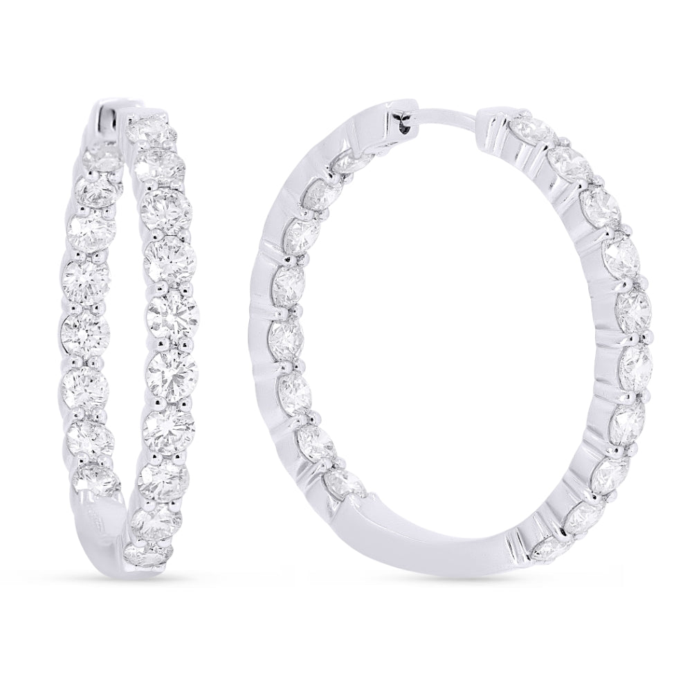 Madison L 18K White Gold Diamond In & Out Hoop Earrings - style DE7757