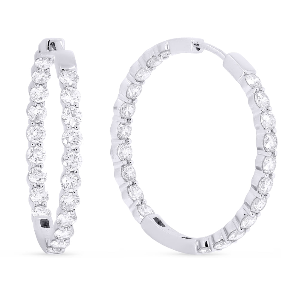 Madison L 18K White Gold Diamond In & Out Hoop Drop Earrings - style DE7761