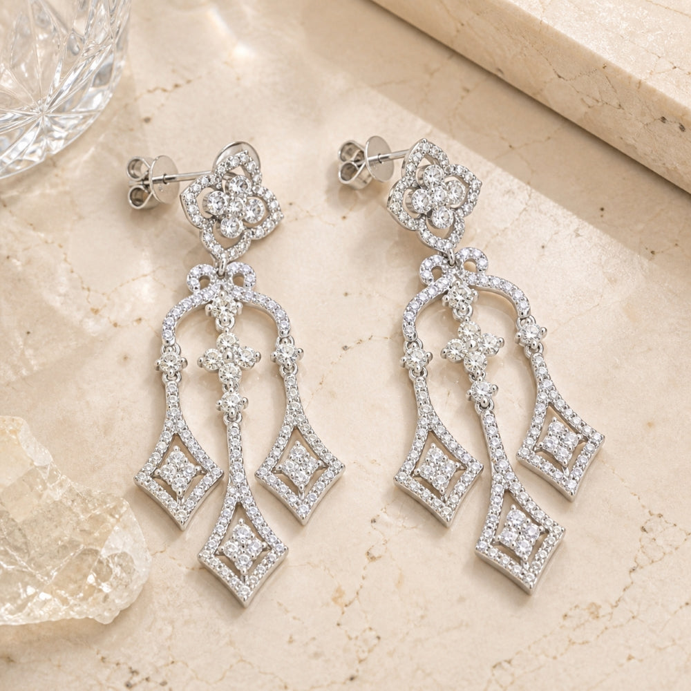 DE8150 - 18K White Gold Diamond Drop Earrings