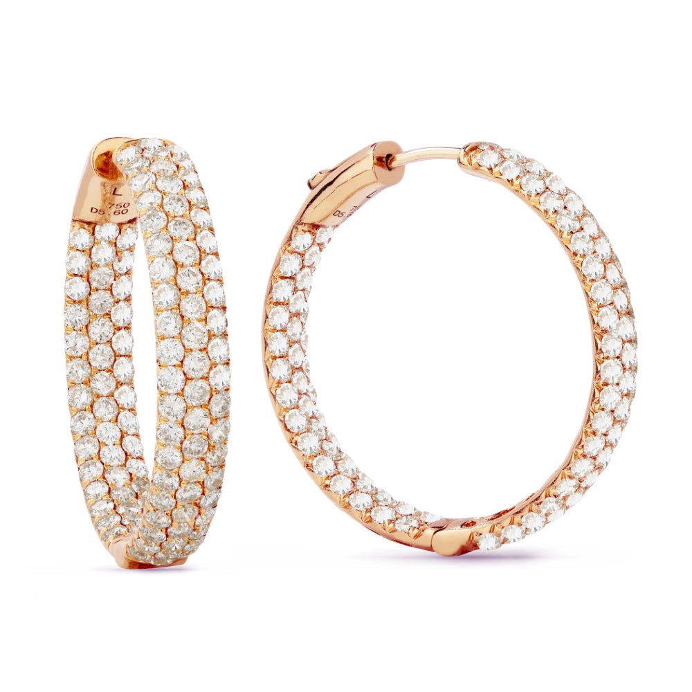 Madison L 18K Rose Gold Diamond In & Out Hoop Earrings - style DE8173