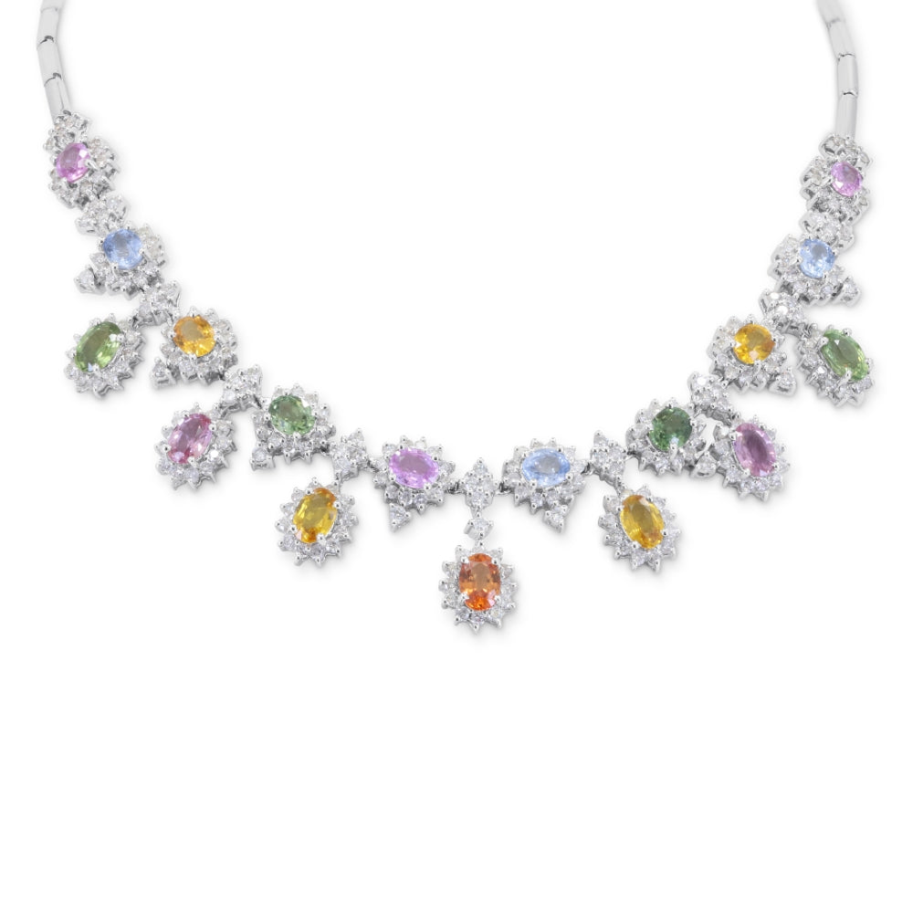 Madison L 14K White Gold Multi Colored Sapphire Cocktail Necklace - style DN2198