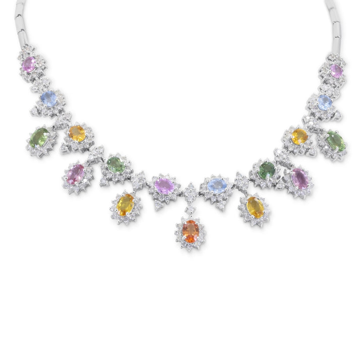 Madison L 14K White Gold Multi Colored Sapphire Cocktail Necklace - style DN2198