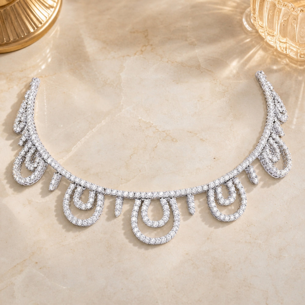 DN2482 - 14K White Gold Diamond Cocktail Necklace