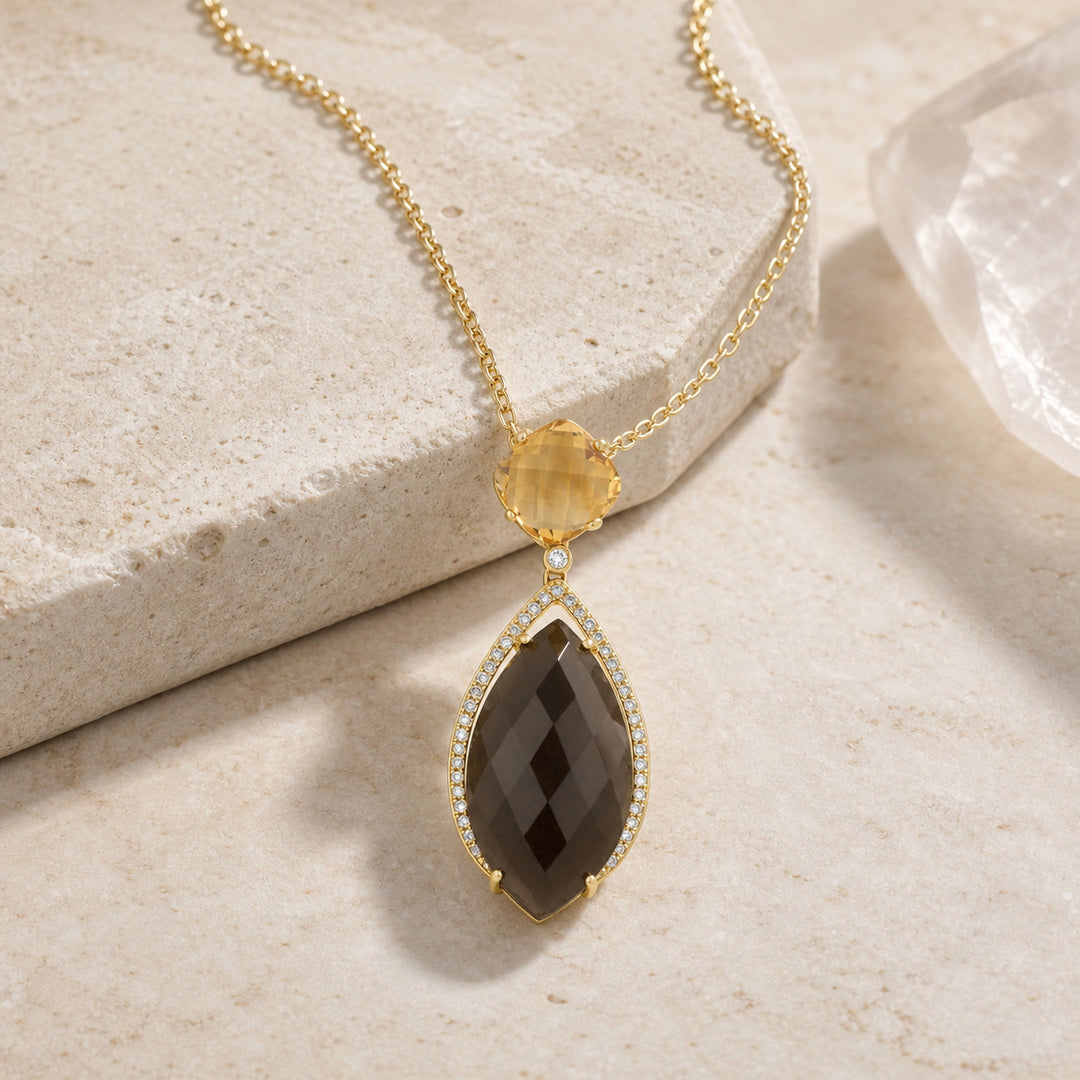 DN3758 - 14K Yellow Gold Smokey Topaz Pendant