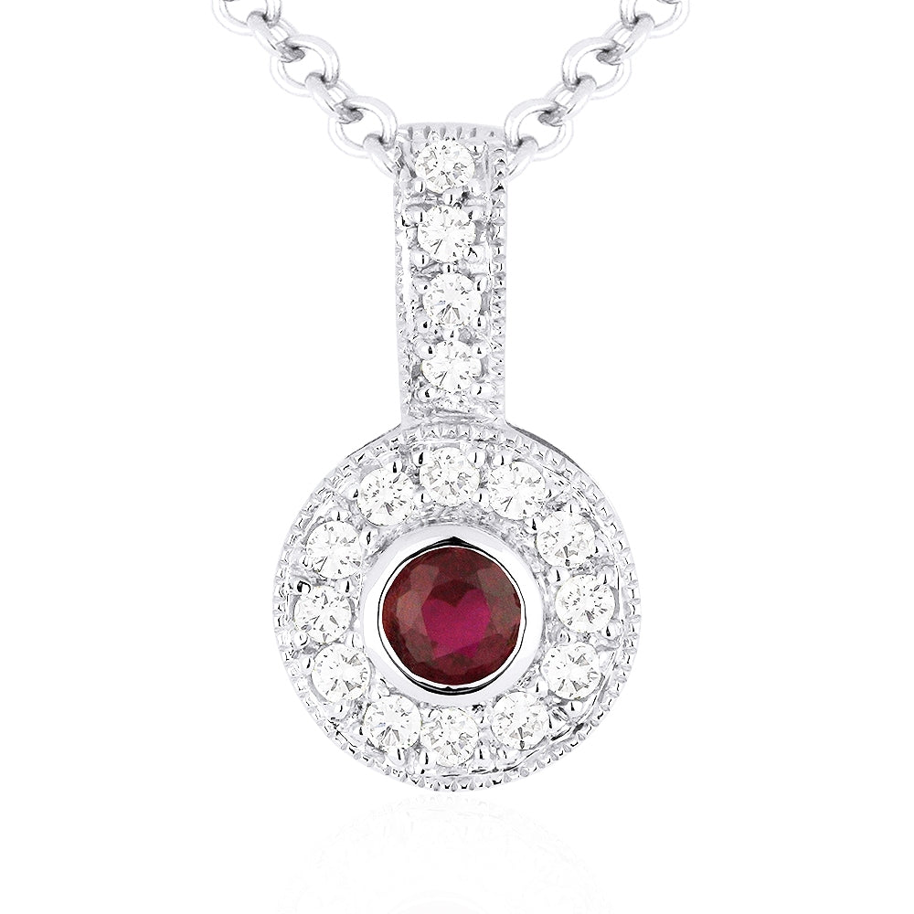 Madison L 14K White Gold Ruby Round Pendant - style DN5120