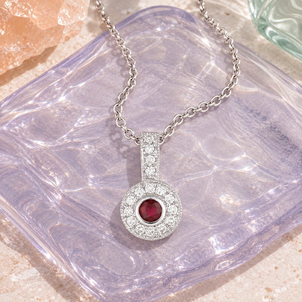 DN5120 - 14K White Gold Ruby Round Pendant