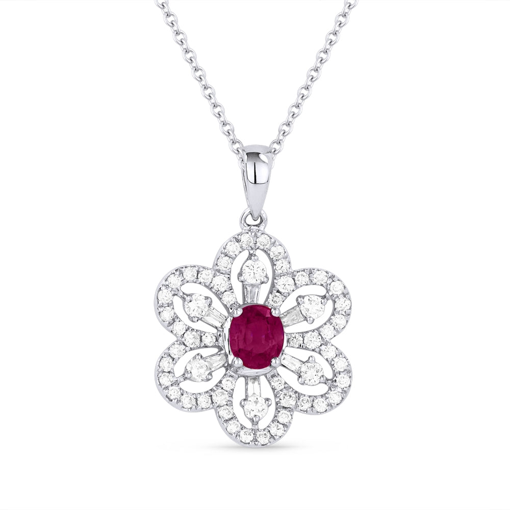 Madison L 18K White Gold Ruby Flower Pendant - style DN5123