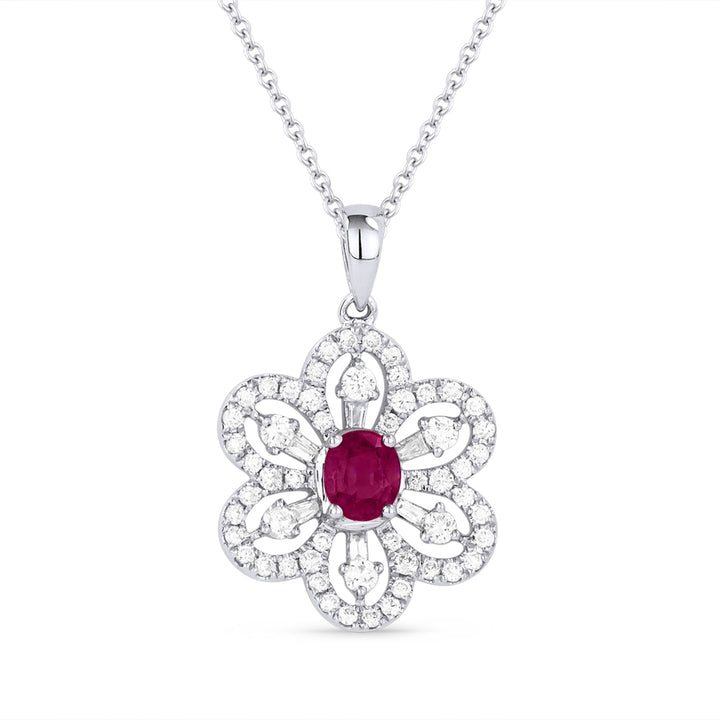 Madison L 18K White Gold Ruby Flower Pendant - style DN5123
