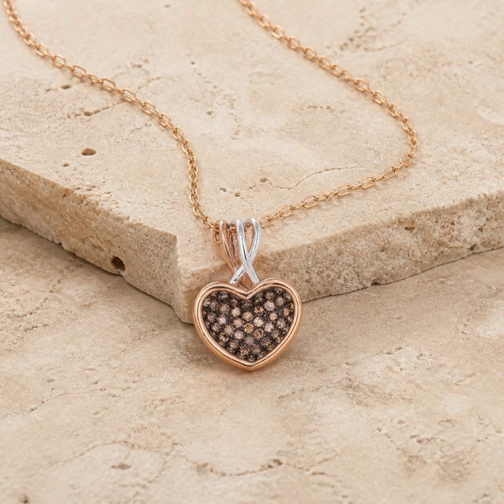 DP5882 - 14K Two Tone Gold Brown Diamond Heart Pendant
