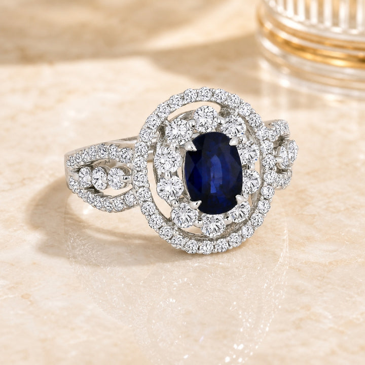 DR10037 - 18K White Gold Sapphire Oval Ring