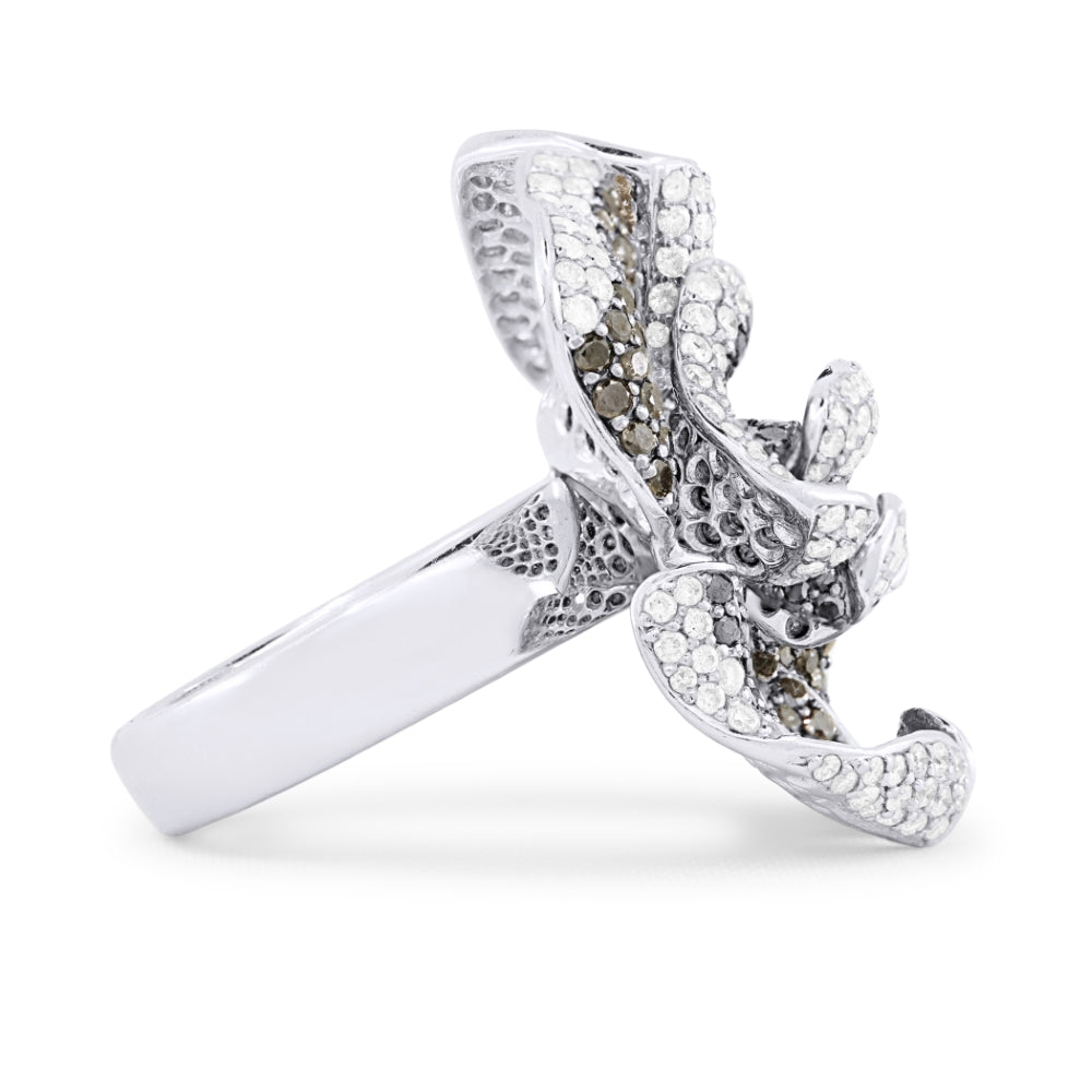 DR10222 - 18K White Gold Black Diamond Flower Ring