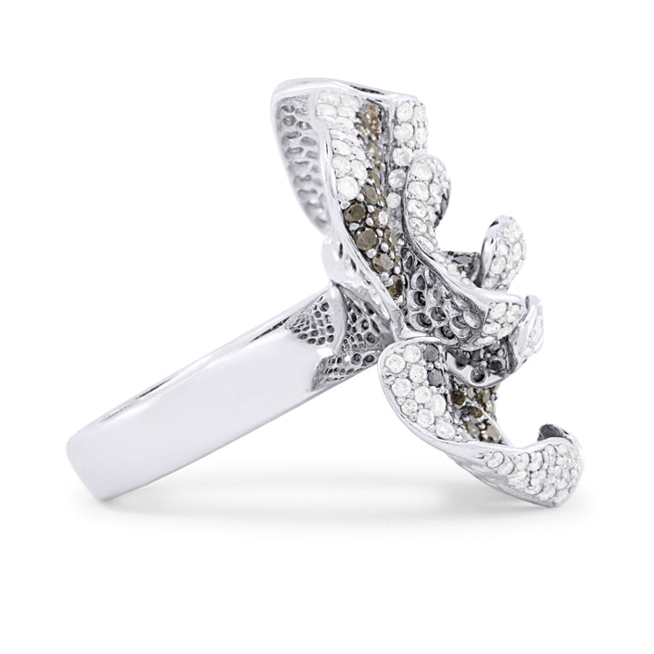DR10222 - 18K White Gold Black Diamond Flower Ring