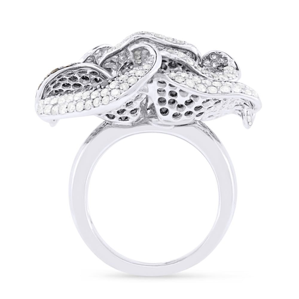 DR10222 - 18K White Gold Black Diamond Flower Ring