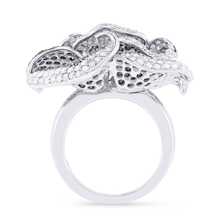 DR10222 - 18K White Gold Black Diamond Flower Ring
