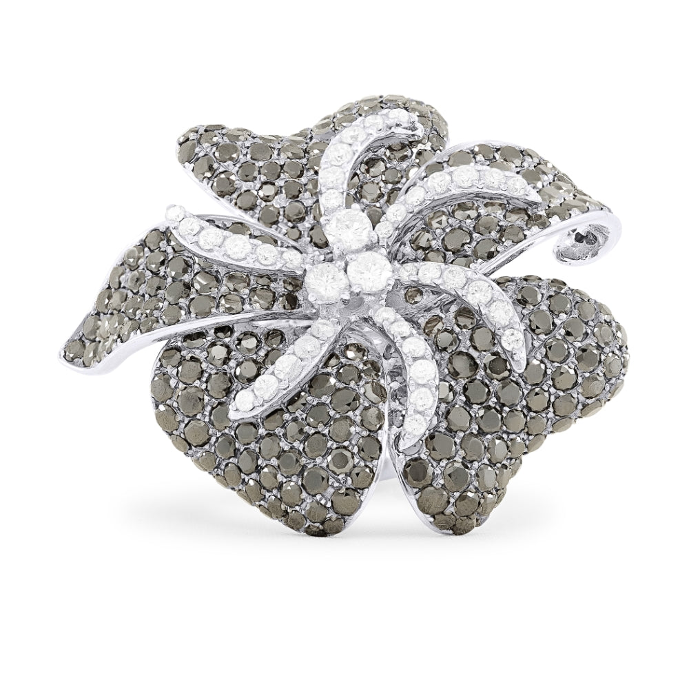 Madison L 18K White Gold Black Diamond Flower Ring - style DR10225