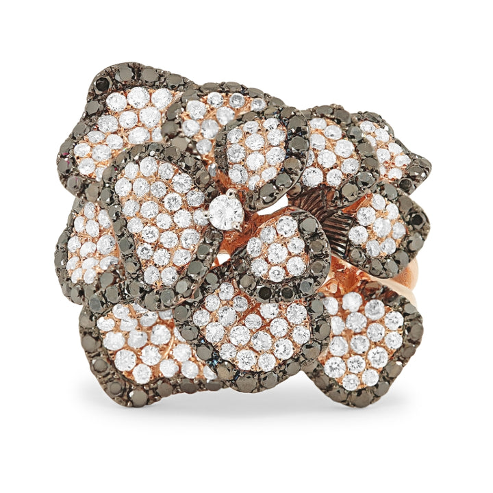 Madison L 18K Rose Gold Black Diamond Flower Ring - style DR11733