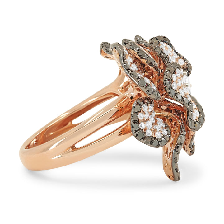 DR11733 - 18K Rose Gold Black Diamond Flower Ring