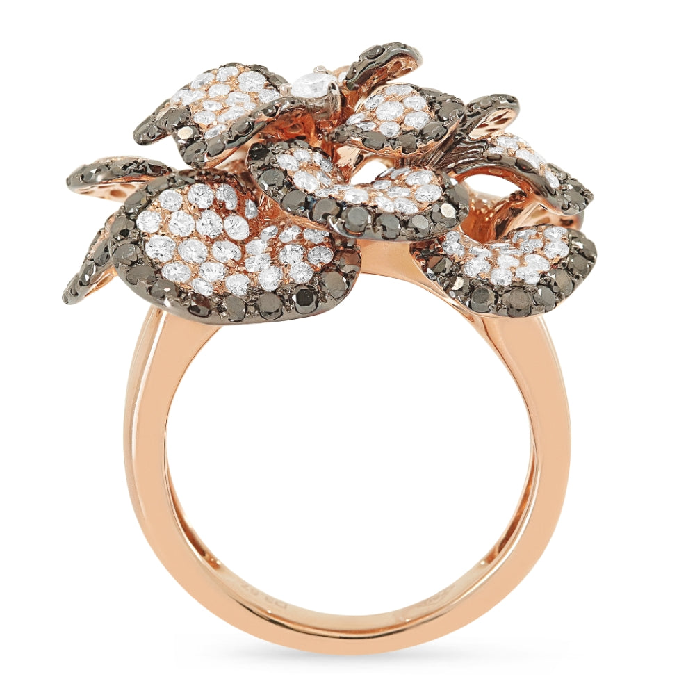 DR11733 - 18K Rose Gold Black Diamond Flower Ring