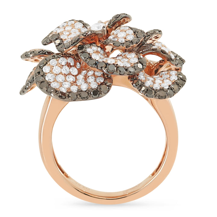 DR11733 - 18K Rose Gold Black Diamond Flower Ring