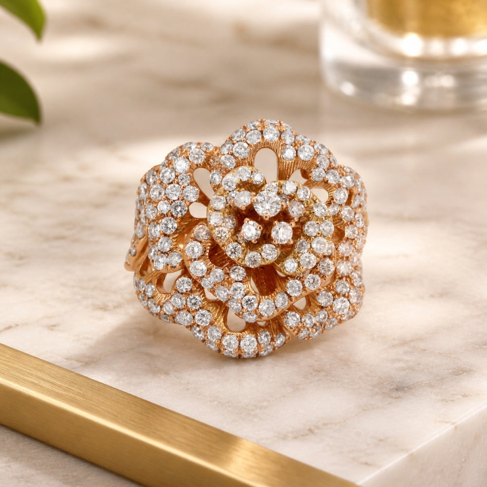 DR11735 - 18K Rose Gold Diamond Flower Ring